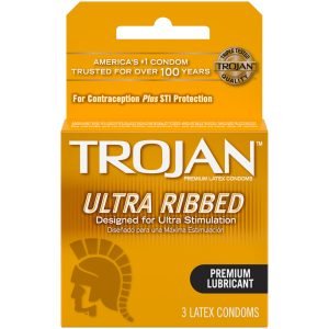 Trojan Brown Ult Ribbed 3pk - 6ct